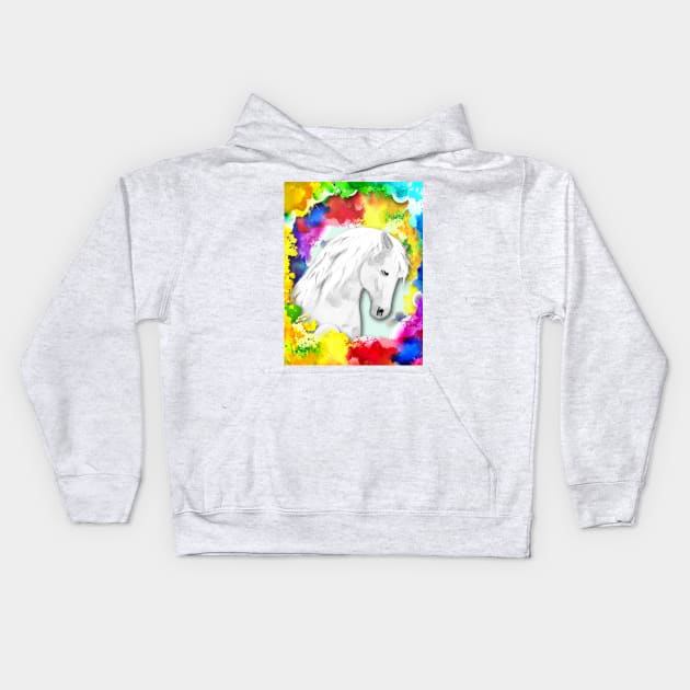 3D Horse Lovers Magical White Horse Kids Hoodie by KC Morcom aka KCM Gems n Bling aka KCM Inspirations